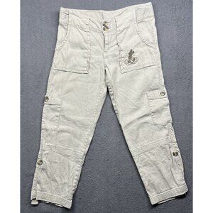 Disney Parks Mickey Mouse Linen Pants Women’s 4 Capri Tan Convertible Roll Up